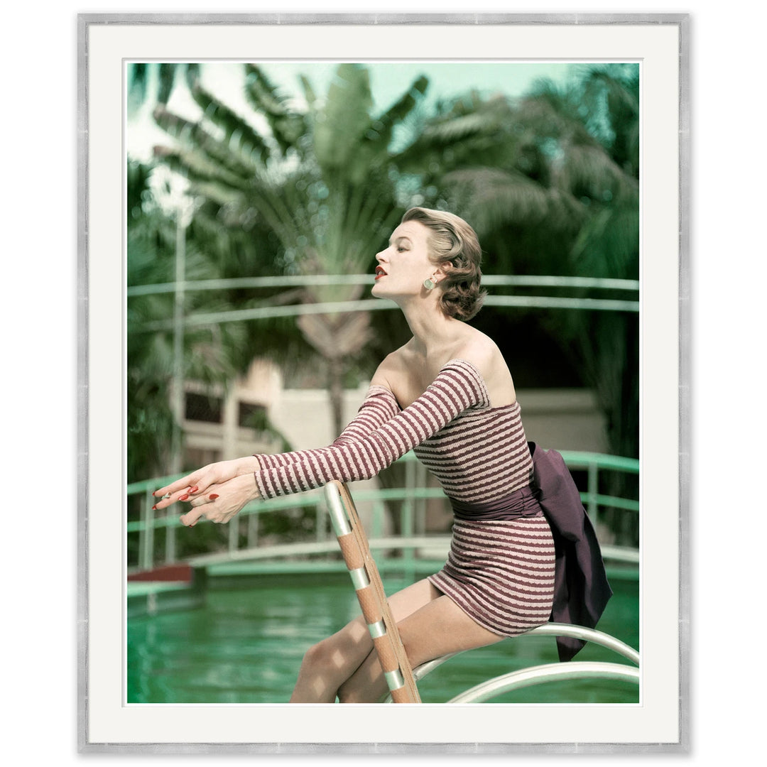 Vogue Magazine, "Model in a Long Sleeved Swimsuit", John Rawlings, May 1954 by Soicher Marin