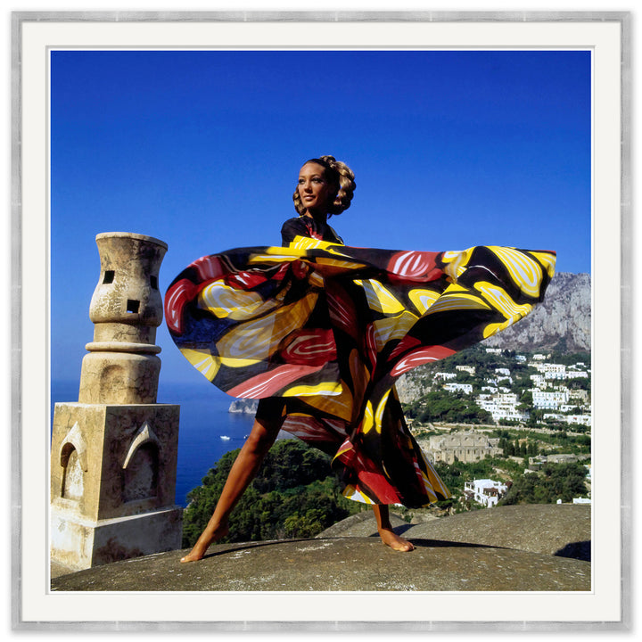 Vogue Magazine, "Marisa Berenson Standing on Concrete Dome Roof", Arnaud de Rosnay, January 1968 by Soicher Marin