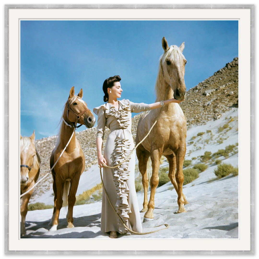 Vogue Magazine, "Model with Two Horses", Luis Lemus, February 1941 by Soicher Marin