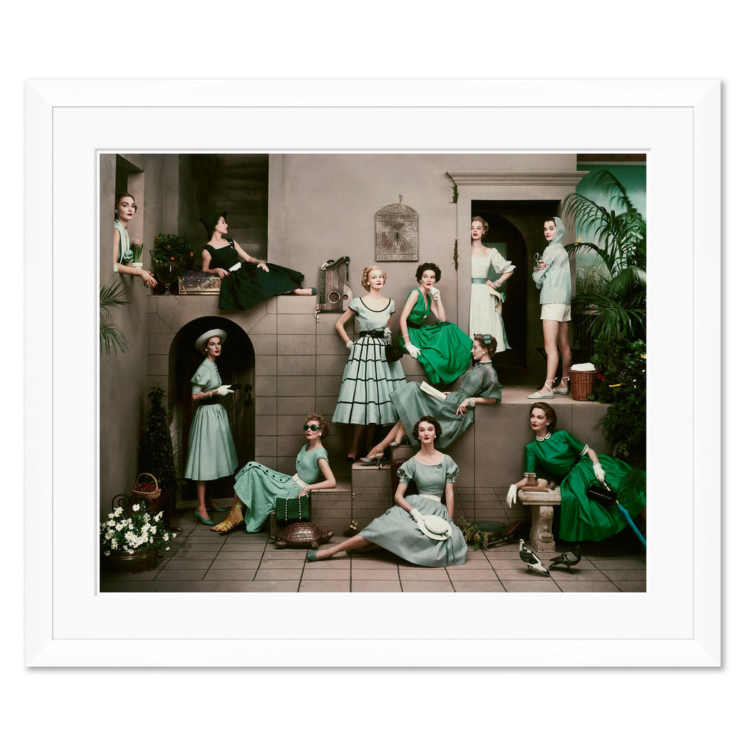 Glamour, "Models in Various Green Dresses", Frances McLaughlin-Gill, April 1, 1952 by Soicher Marin