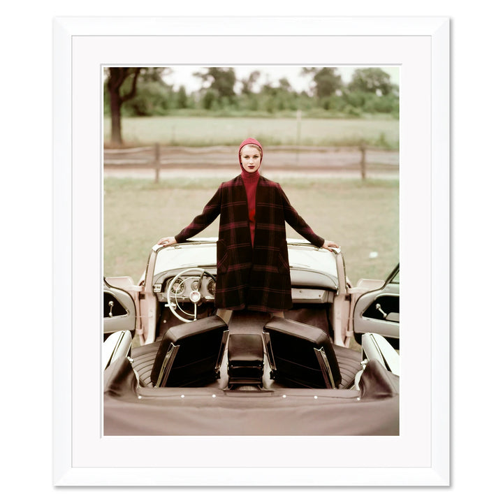 Vogue Magazine, "Model Standing in 1959 Chrysler Convertible", John Rawlings, October 15, 1958 by Soicher Marin