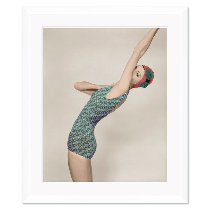 Vogue Magazine, "Model Wearing a Green Paisley Bathing Suit", Richard Rutledge, January 1, 1958 by Soicher Marin