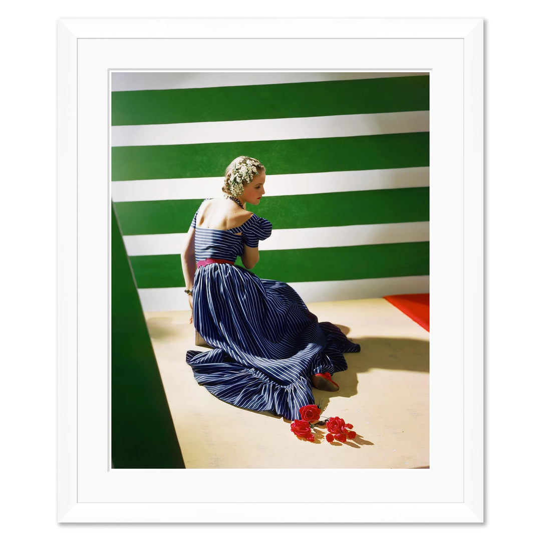 Vogue Magazine, "Model in Striped Blue Dress," Horst P. Horst, June 15, 1939 by Soicher Marin