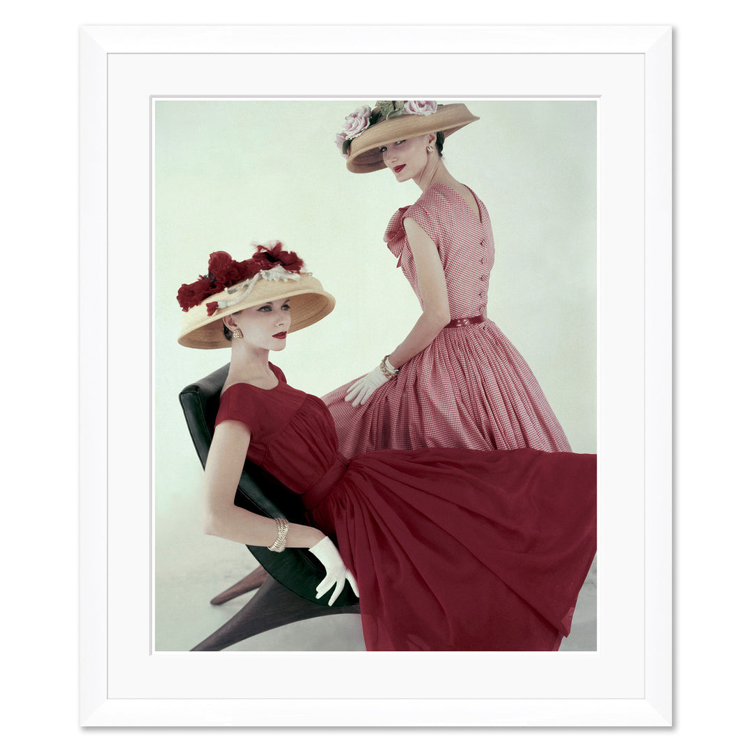 Vogue Magazine, "Two Models Wearing Red Dresses," Karen Radkai, April 15, 1956 by Soicher Marin