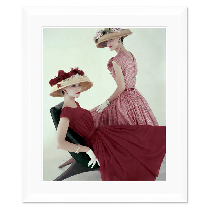 Vogue Magazine, "Two Models Wearing Red Dresses," Karen Radkai, April 15, 1956 by Soicher Marin
