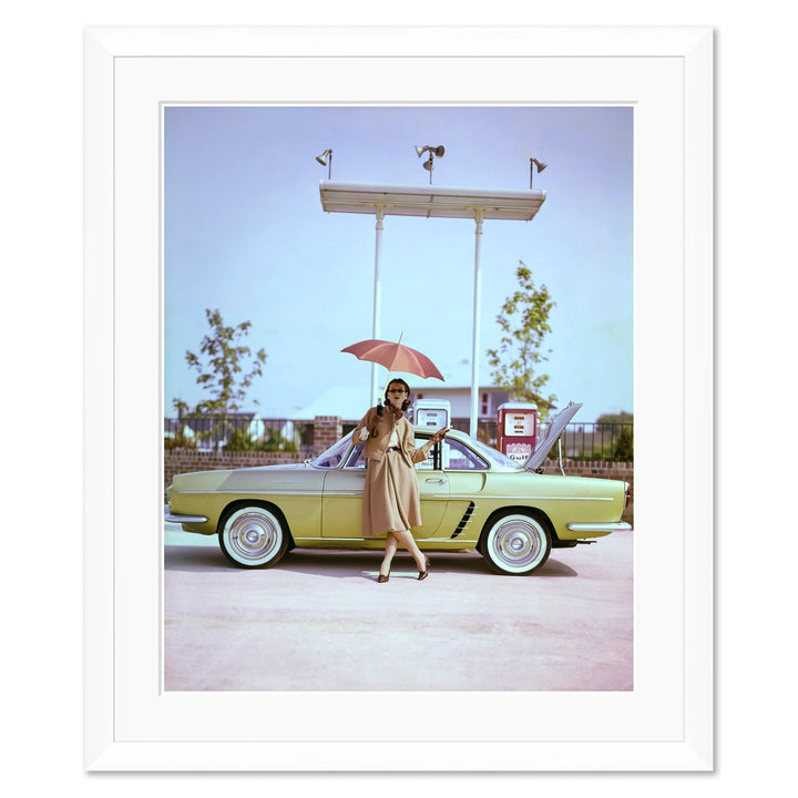Vogue Magazine, "Model in Front of a Gold Renault Caravelle," Jerry Schatzberg, August 1, 1959 by Soicher Marin