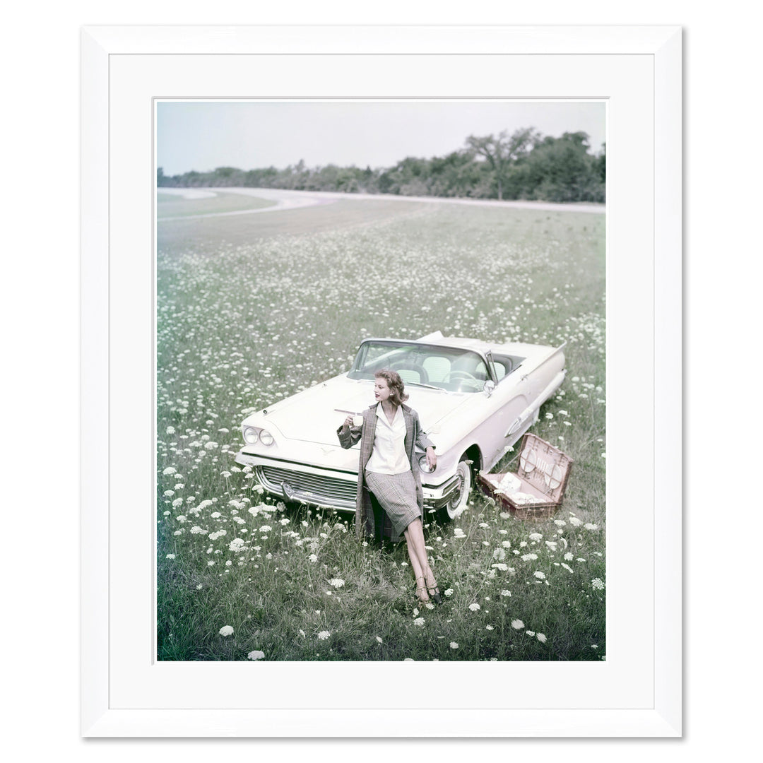 Vogue Magazine, "Leaning Against a 1959 Thunderbird Convertible," John Rawlings, November 15, 1958 by Soicher Marin