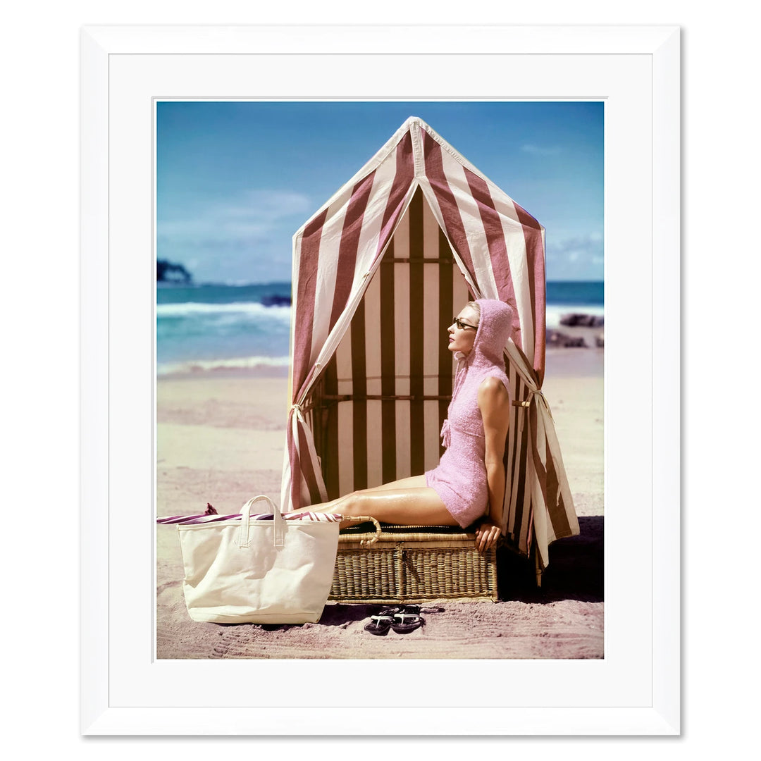 Vogue Magazine, "Model in Pink Swimsuit with Tent on Beach," Louise Dahl-Wolfe, January 15, 1959 by Soicher Marin