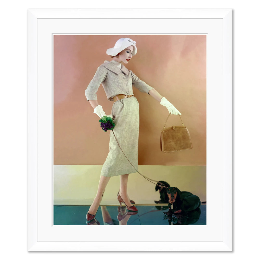 Vogue Magazine, "A Model Wearing a Tweed Jacket and Skirt," Karen Radkai, February 15, 1957 by Soicher Marin