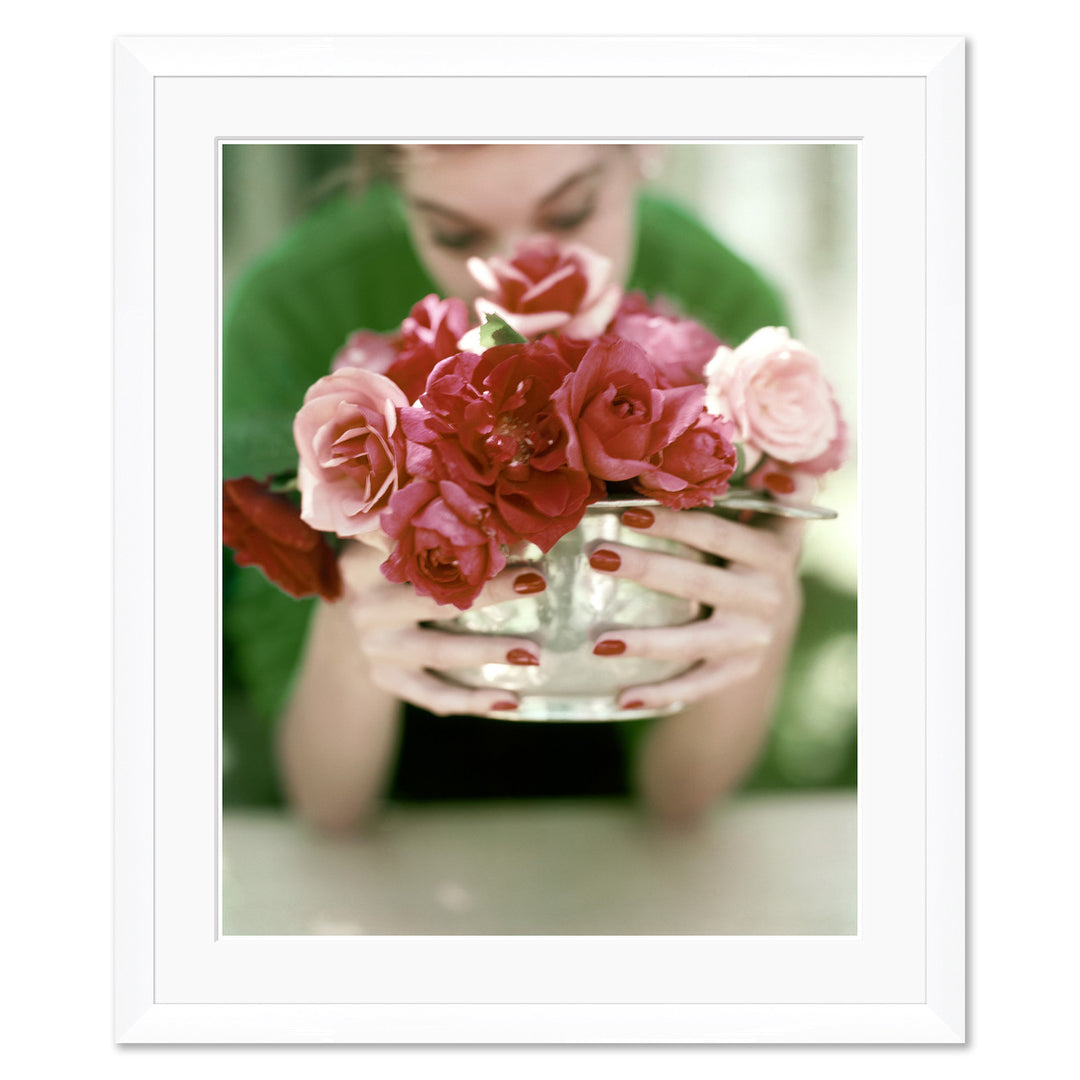 Vogue Magazine, "A Woman Holding a Bowl of Roses", John Rawlings, June 1, 1952 by Soicher Marin
