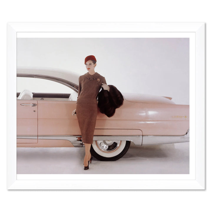 Vogue Magazine, "A Model Posing in Front of a Vintage Car," Karen Radkai, September 1, 1955 - B by Soicher Marin