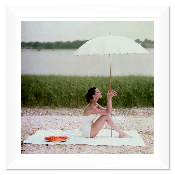 Glamour, "Barbara Mullen in a White Swimsuit," Frances McLaughlin-Gill, July 1, 1954 by Soicher Marin