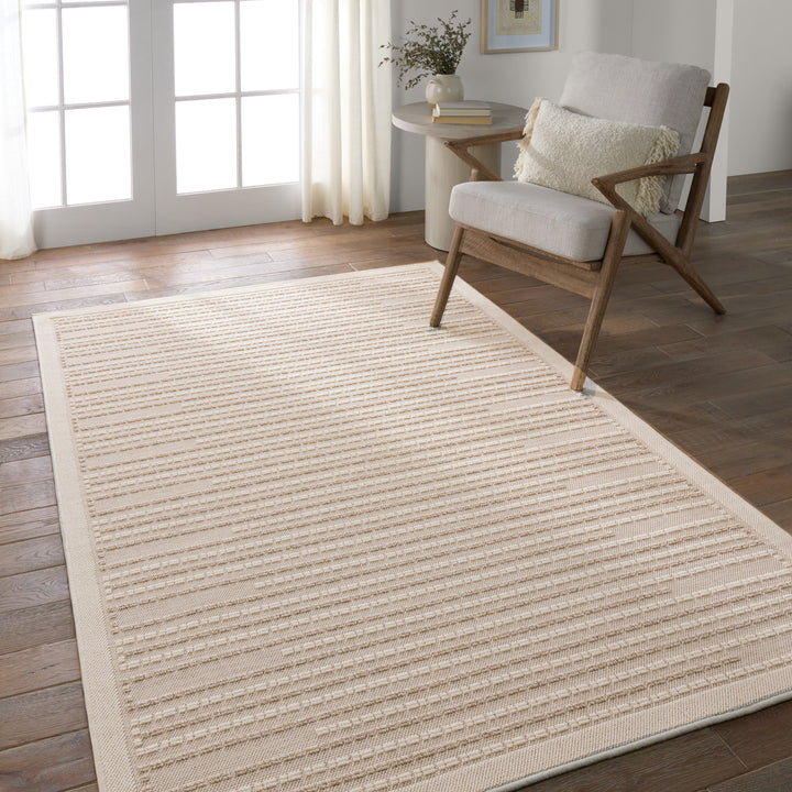 Vibe by Jaipur Living Theorem Indoor/Outdoor Striped Taupe/ Cream Area Rug (8'X10')