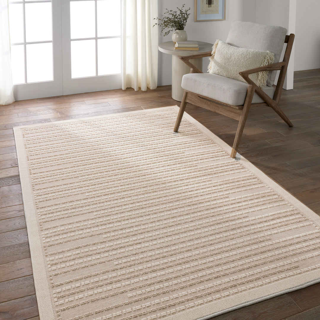 Vibe by Jaipur Living Theorem Indoor/Outdoor Striped Taupe/ Cream Area Rug (4'X6')