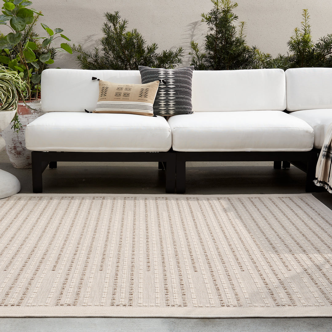 Vibe by Jaipur Living Theorem Indoor/Outdoor Striped Taupe/ Cream Area Rug (8'X10')