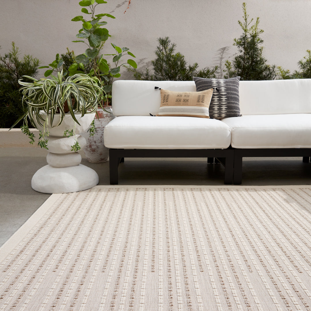 Vibe by Jaipur Living Theorem Indoor/Outdoor Striped Taupe/ Cream Area Rug (8'X10')