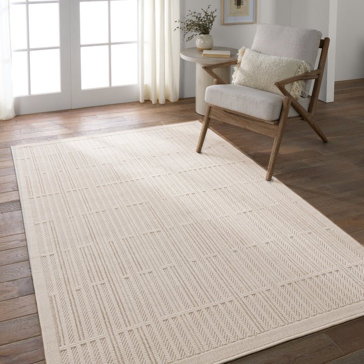 Vibe by Jaipur Living Quantum Indoor/Outdoor Striped Cream/ Beige Area Rug (2'X3')