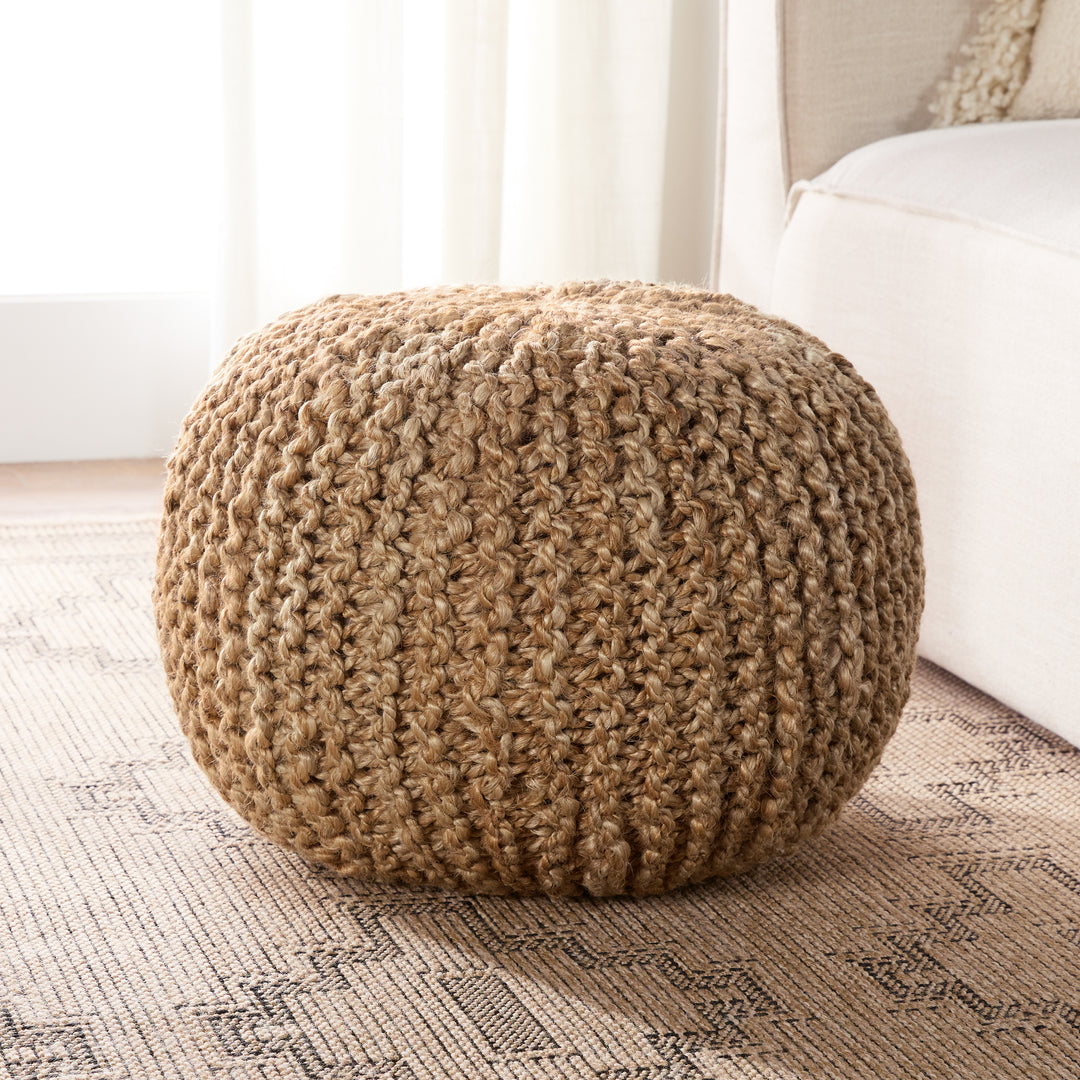 Vibe by Jaipur Living Azene Handmade Solid Tan Cylinder Pouf