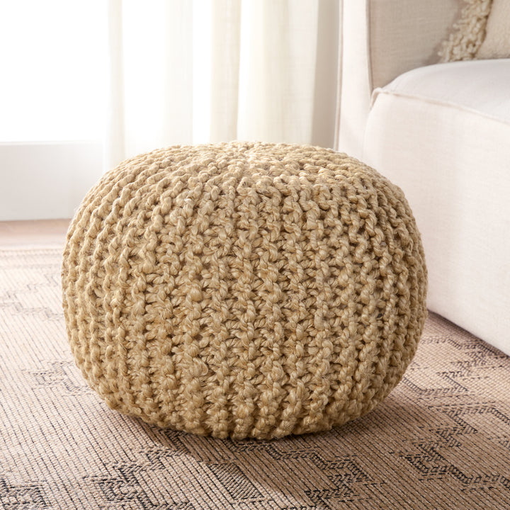 Vibe by Jaipur Living Azene Handmade Solid Beige Cylinder Pouf