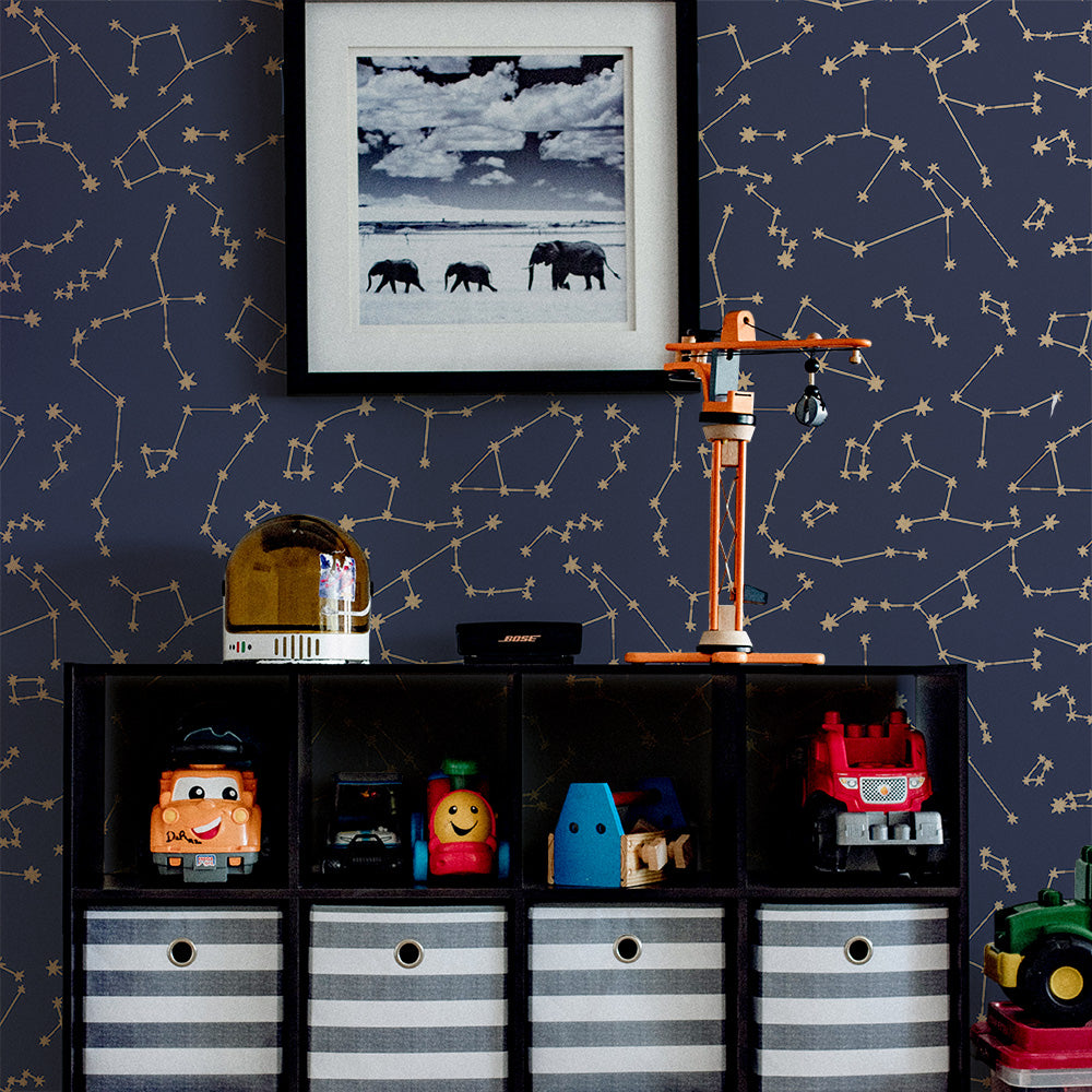 Constellations Peel And Stick Wallpaper By Novogratz-Tempaper & Co.-Tempaper-CO472-DecorNavy Skies-2-France and Son