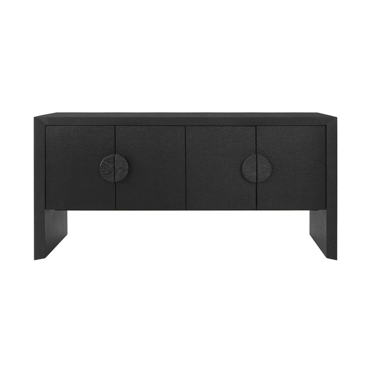 Colt - Four Door Buffet In Black Painted Grasscloth With Black Oak Handles