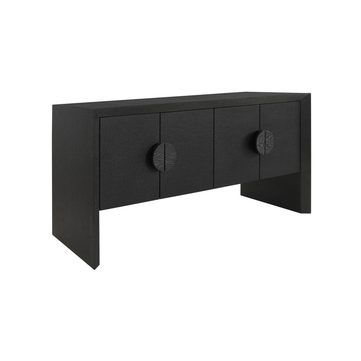 Colt - Four Door Buffet In Black Painted Grasscloth With Black Oak Handles