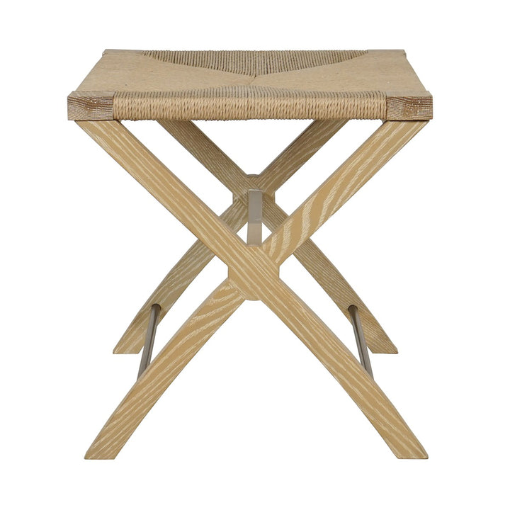 Conan - Rush Seat X Side Stool With Antique Brass Stretcher In Cerused Oak