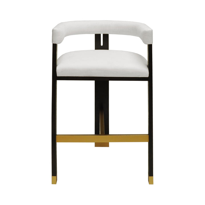 Connery - Modern Wooden Accent Bar Stool In Dark Expresso Oak With White Linen Upholstery