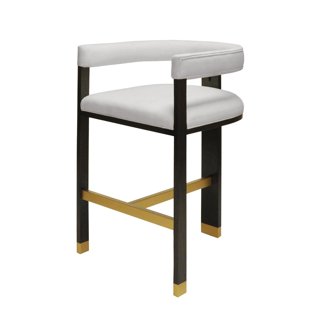 Connery - Modern Wooden Accent Bar Stool In Dark Expresso Oak With White Linen Upholstery