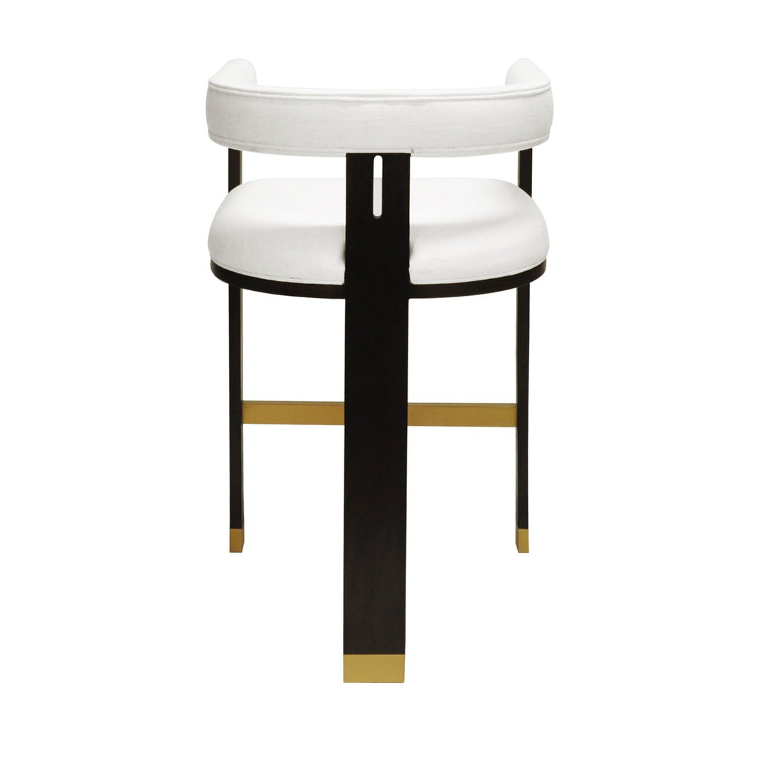 Connery - Modern Wooden Accent Bar Stool In Dark Expresso Oak With White Linen Upholstery