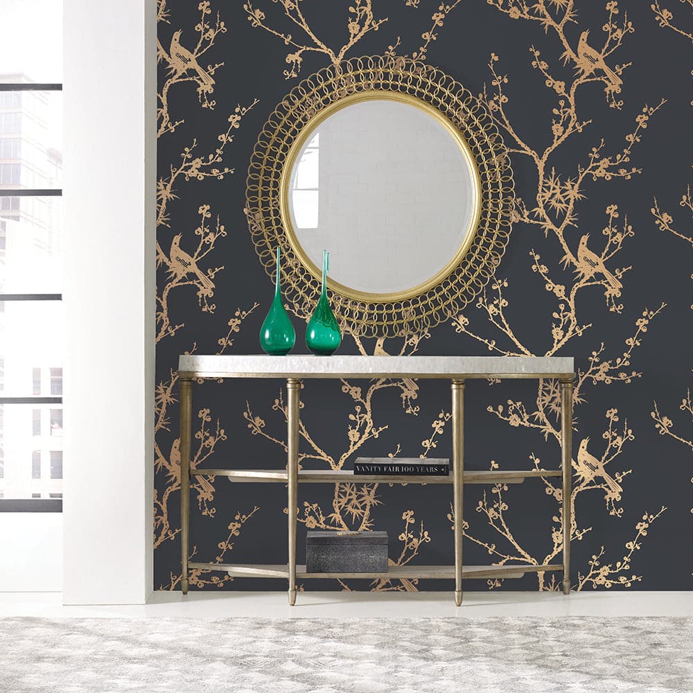 Bird Watching Peel And Stick Wallpaper-Tempaper & Co.-Tempaper-CR448-Wall PaperBlack & Gold-4-France and Son