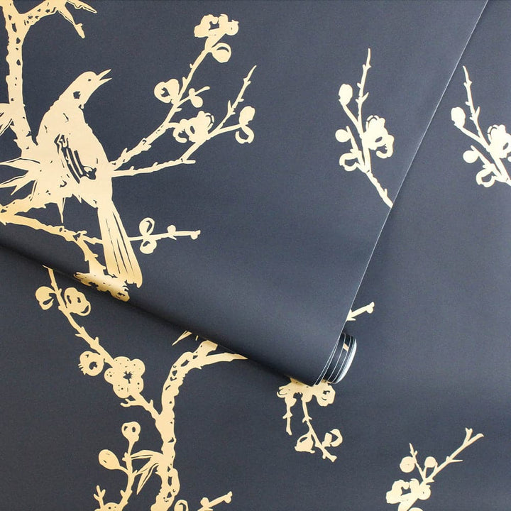 Bird Watching Peel And Stick Wallpaper-Tempaper & Co.-Tempaper-CR448-Wall PaperBlack & Gold-4-France and Son