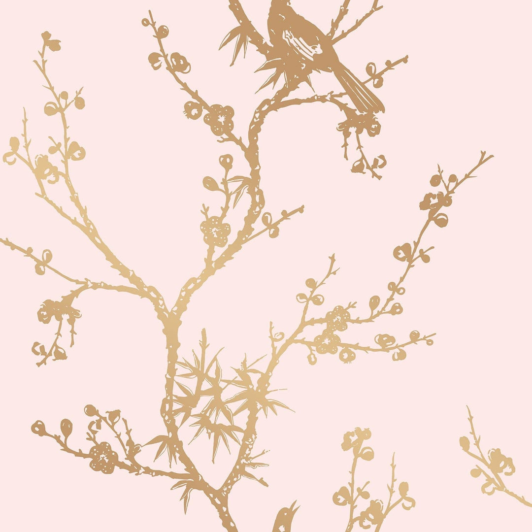 Bird Watching Peel And Stick Wallpaper-Tempaper & Co.-Tempaper-CR450-Wall PaperRose Pink & Gold-5-France and Son