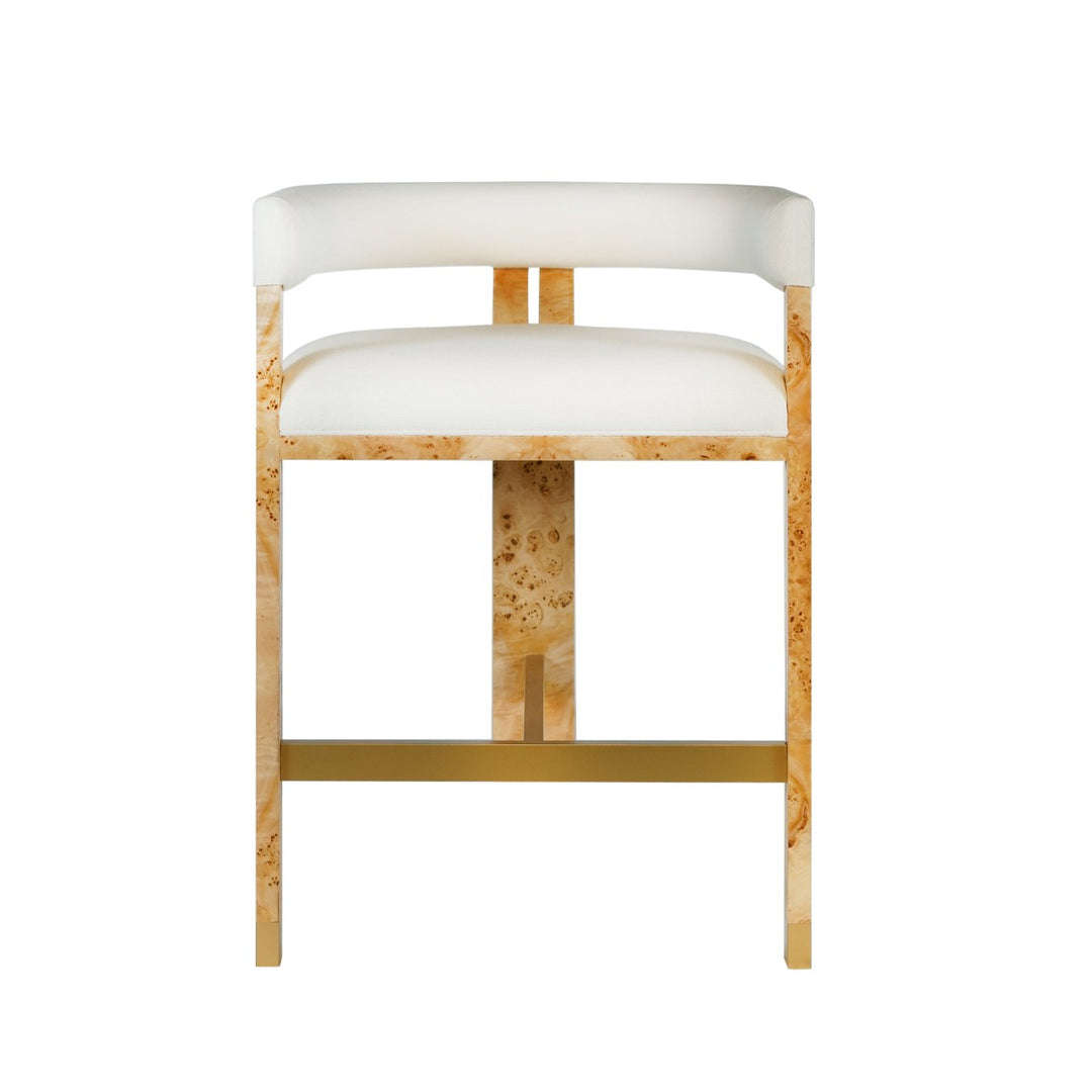 Cruise Counter Stool In Burlwood With White Linen Upholstery