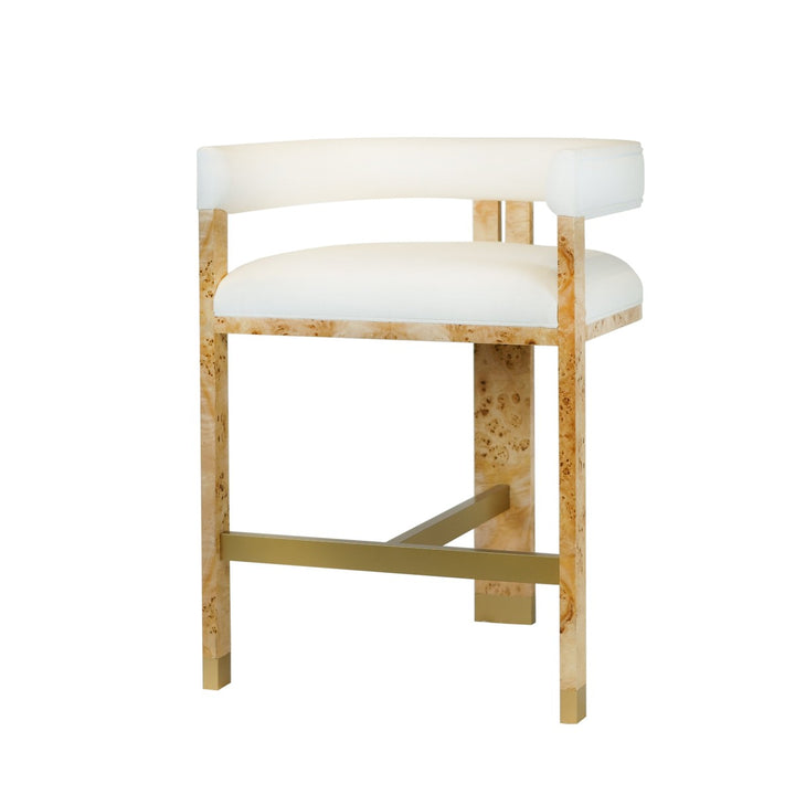 Cruise Counter Stool In Burlwood With White Linen Upholstery