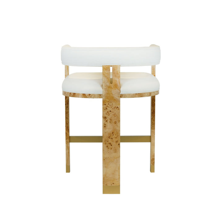 Cruise Counter Stool In Burlwood With White Linen Upholstery