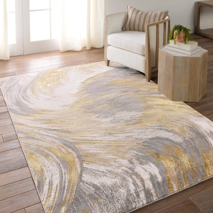 Jaipur Living Zione Abstract Gold/ Gray Runner Rug (3'3"X12')