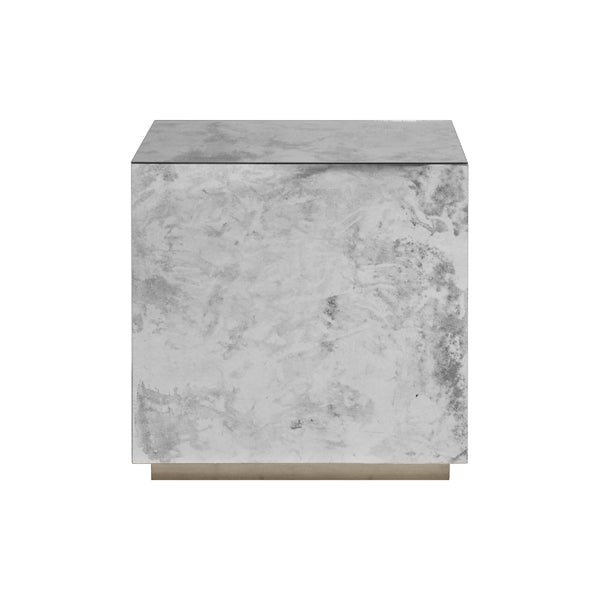 Side Tables Cubo Reverse Antique Mirror Cocktail Cube W. Silver Leaf Base