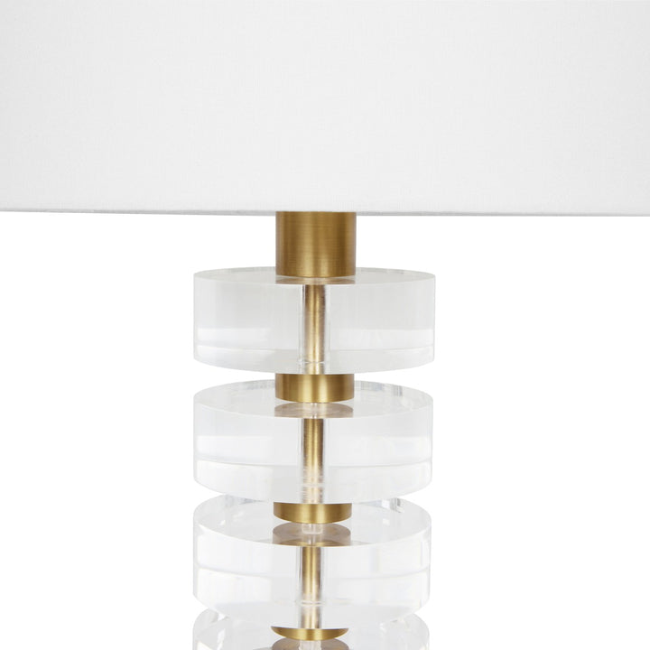 Cybill - Acrylic And Brushed Brass Stack Lamp With White Linen Shade