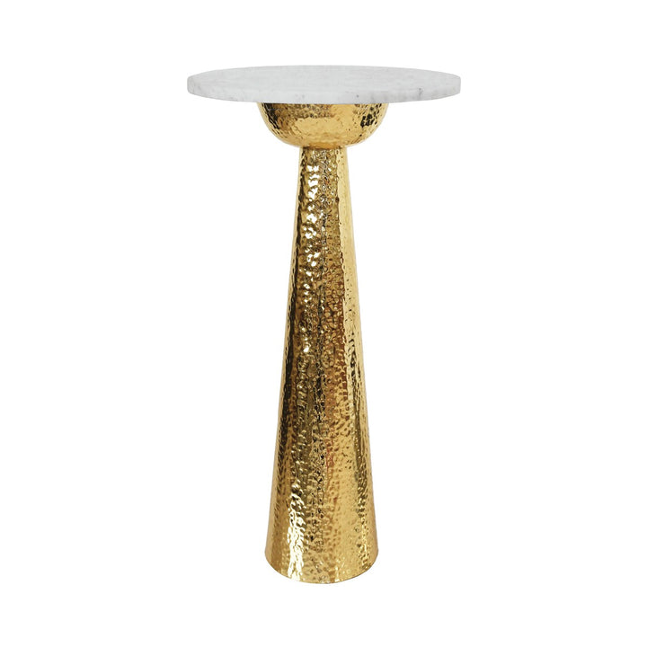 Cynthia - Hammered Brass Side Table With Tapered Base And Round White Marble Top