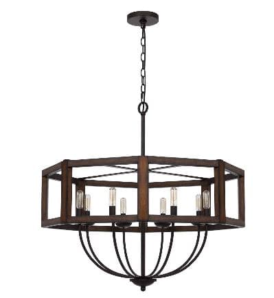 60W x 6 Renton hexagon rubber wood / metal chandelier-Cal Lighting-CAL-FX-3761-6-Chandeliers-3-France and Son