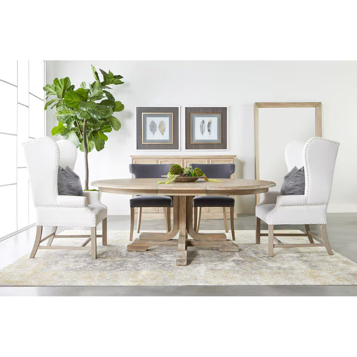 Additional view of Chateau Arm Chair in white and light wood, featuring matte upholstery finish and fixed arms.