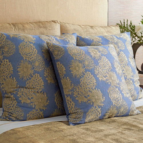 Chrysanthemum Pillow-Ann Gish-ANNGISH-PWCY2222-BLE-Bedding-2-France and Son