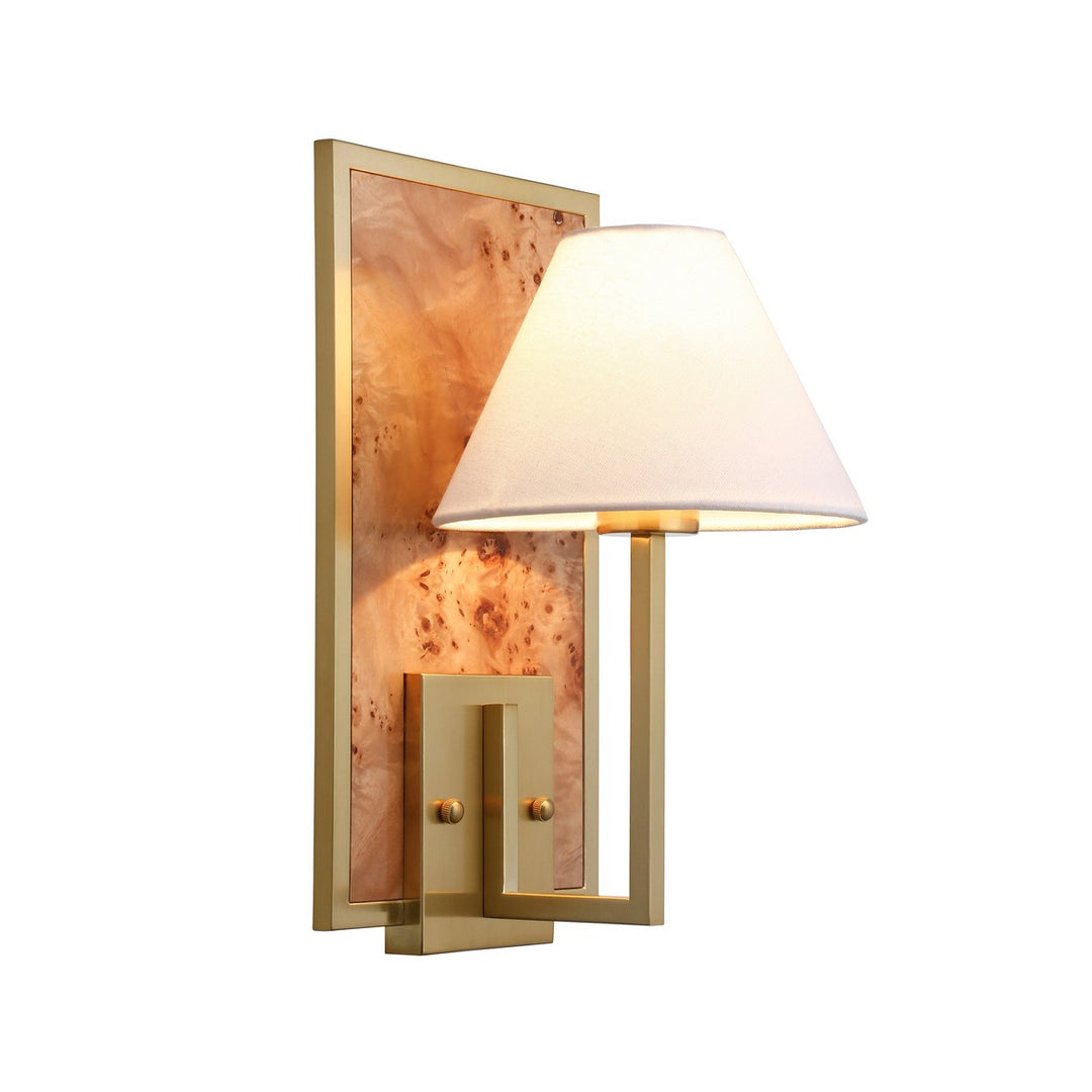 Daren - Sconce With Rectangular Burl Wood Backplate And Brushed Brass Frame