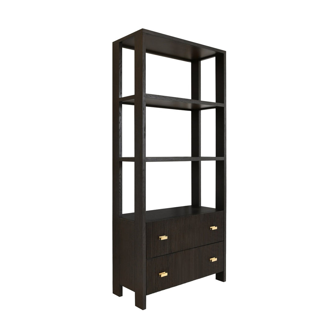 Davie - Two Drawer Etagere With Fluted Detail In Dark Espresso Oak