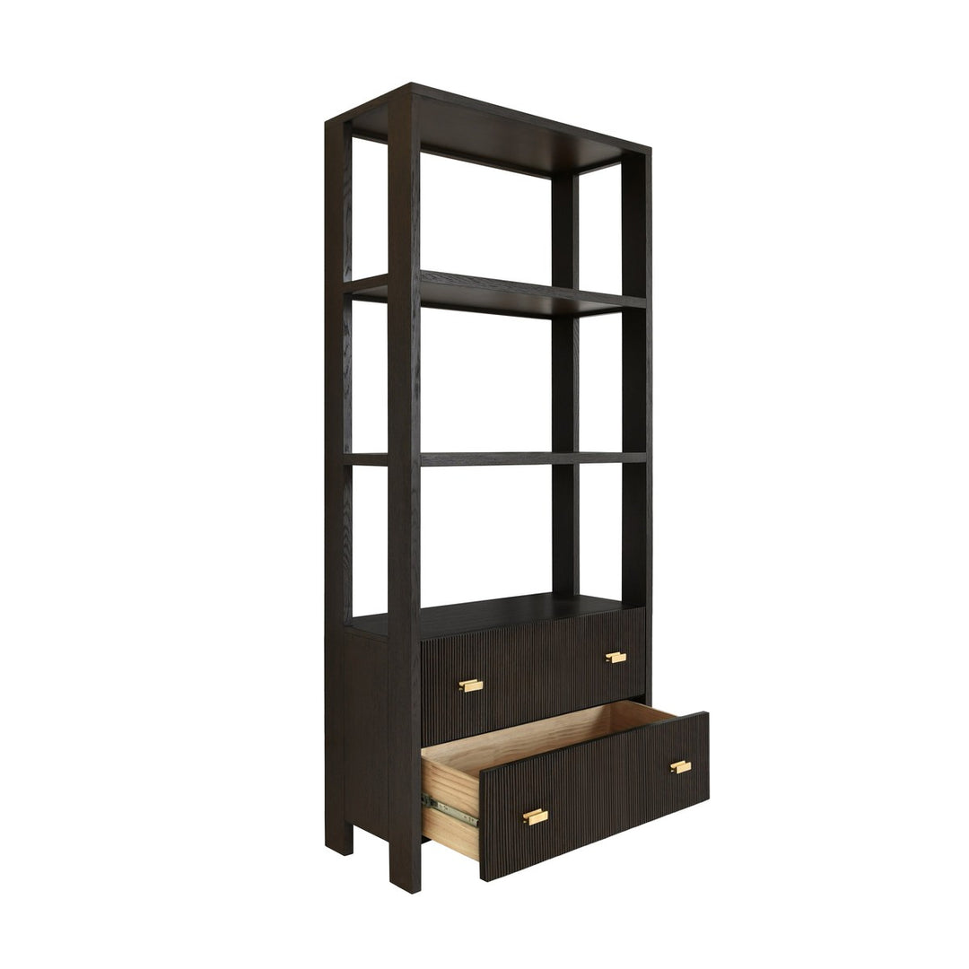 Davie - Two Drawer Etagere With Fluted Detail In Dark Espresso Oak