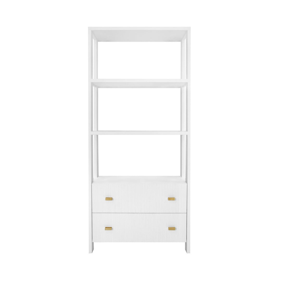 Davie - Two Drawer Etagere With Fluted Detail In Matte White Lacquer