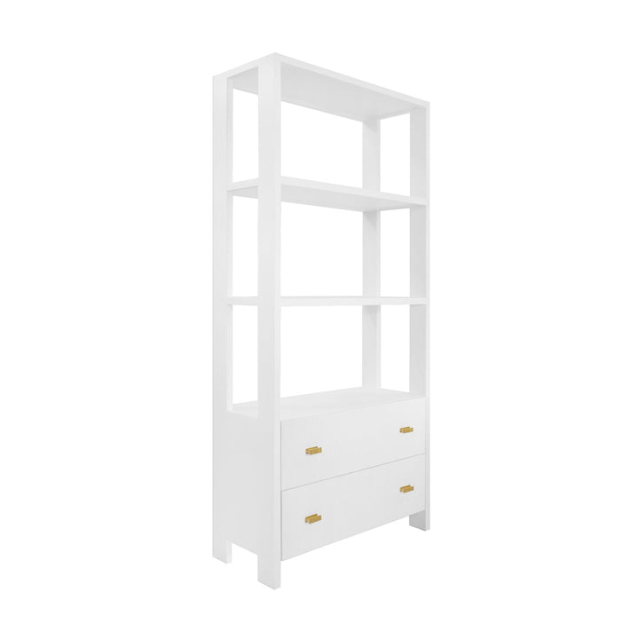 Davie - Two Drawer Etagere With Fluted Detail In Matte White Lacquer