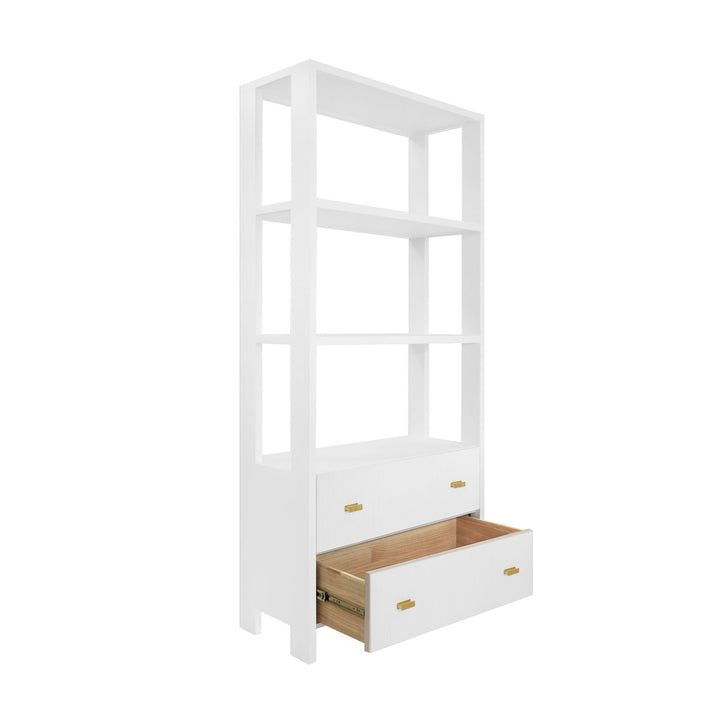 Davie - Two Drawer Etagere With Fluted Detail In Matte White Lacquer