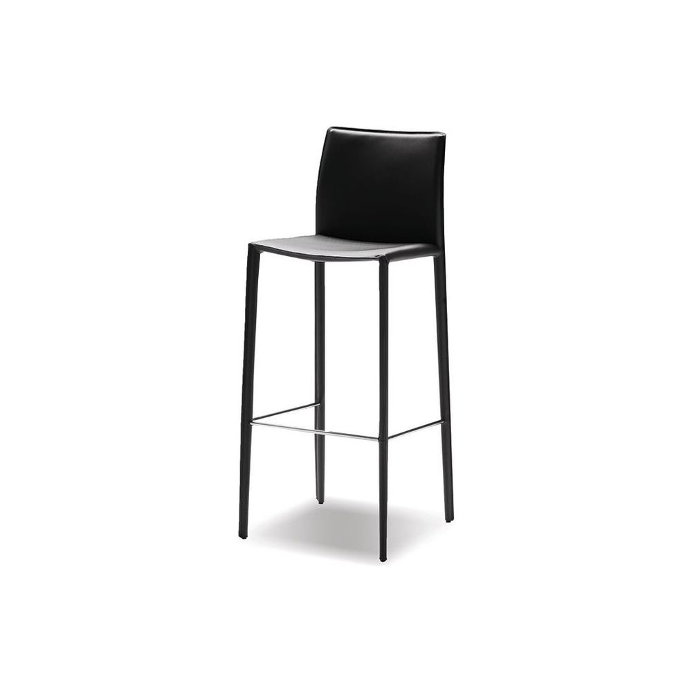 Bar & Counter Stools Zak Bar Stool Black Leather Leather Upholstered Steel Legs